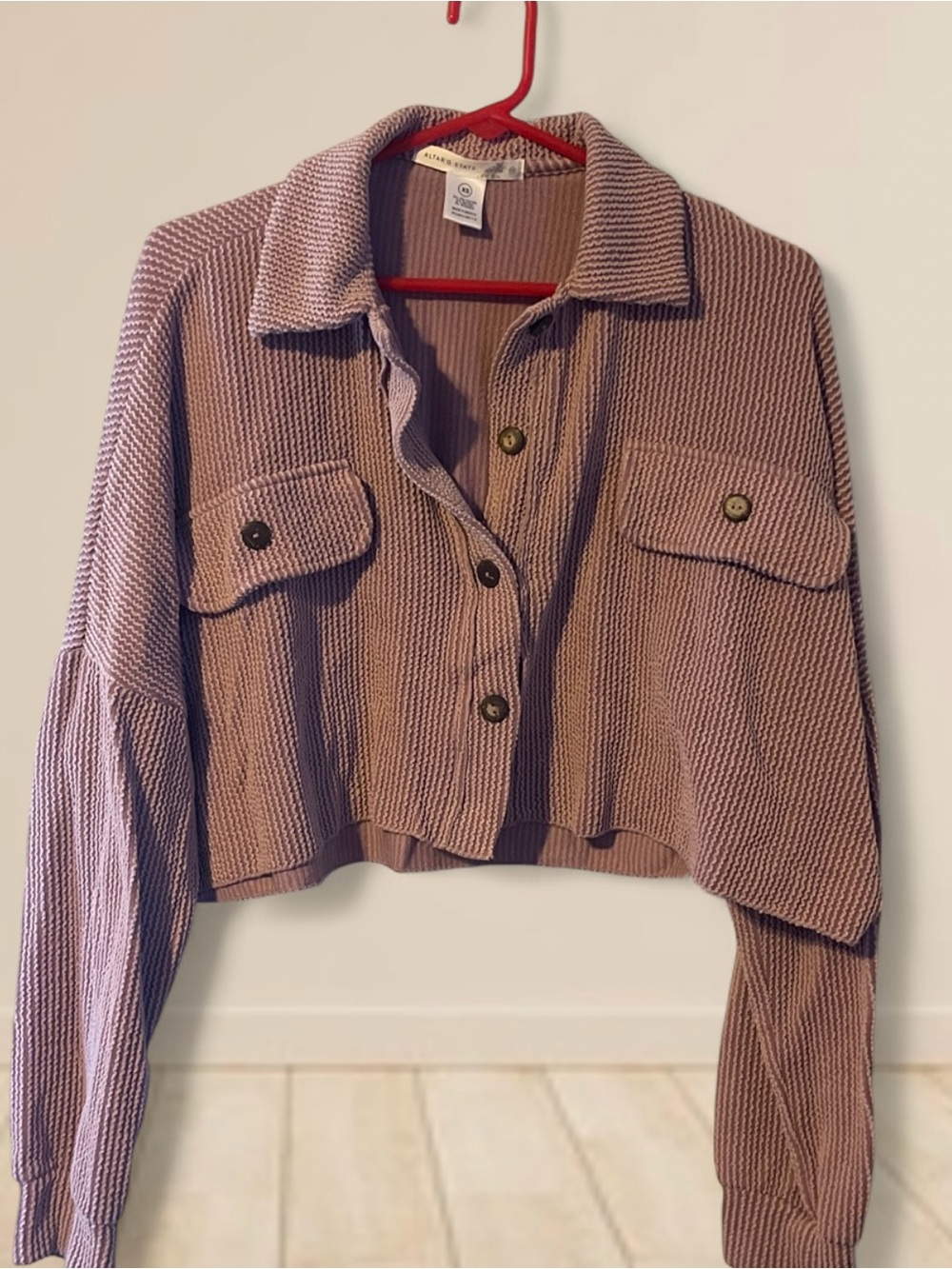 Altar'd State Mauve Cropped Knit Button-Front Jacket